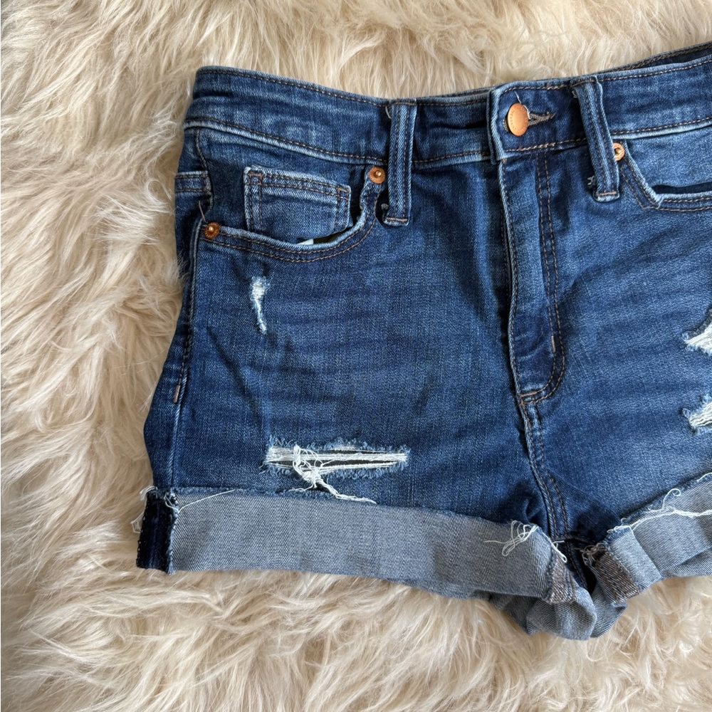 Universal Thread High Rise Midi Distressed Jean Shorts - Picture 2 of 11